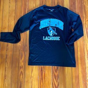 Boy’s Champion John’s Hopkins lacrosse long-sleeve black t-shirt. Size YL.
